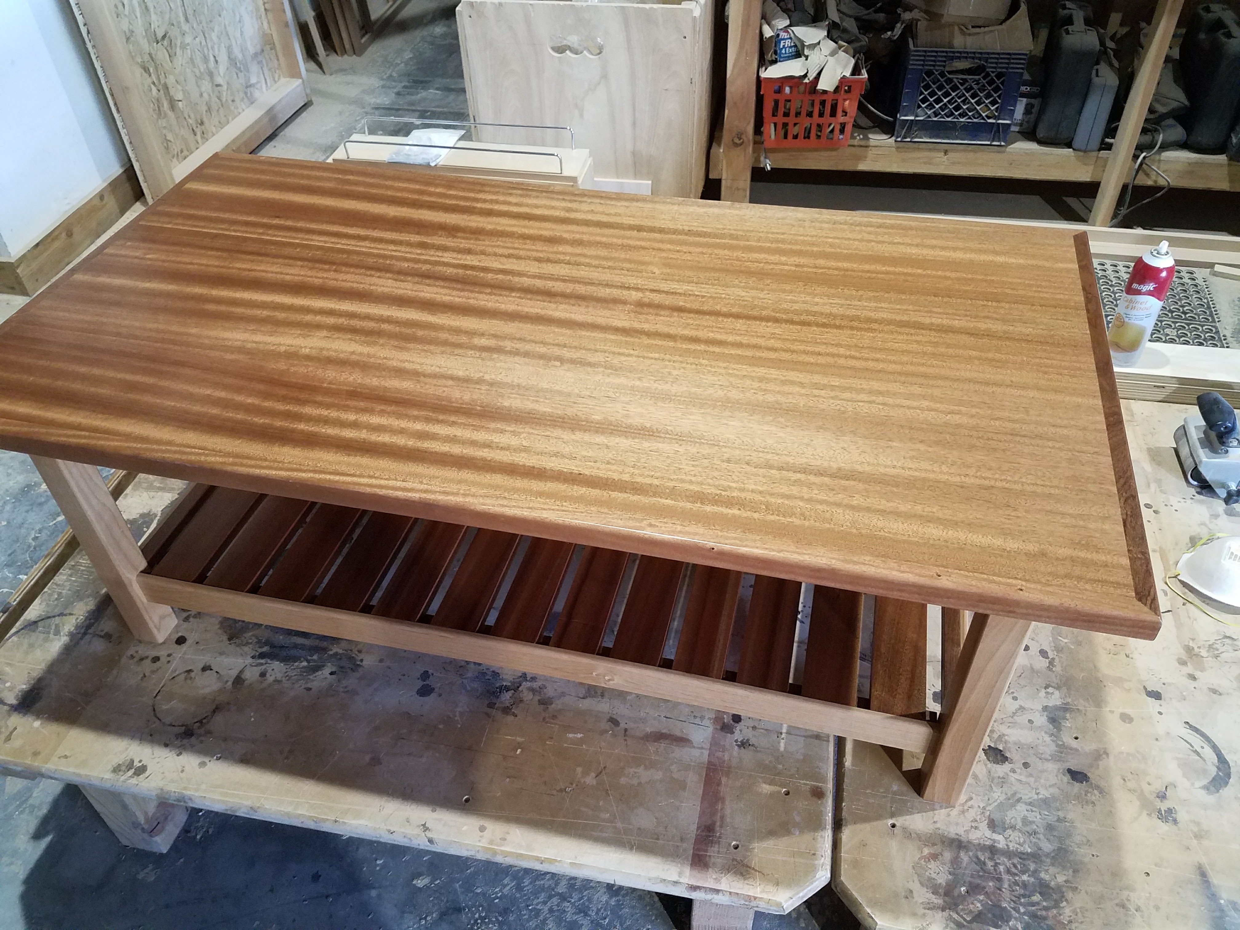 Walnut table in shop another angle