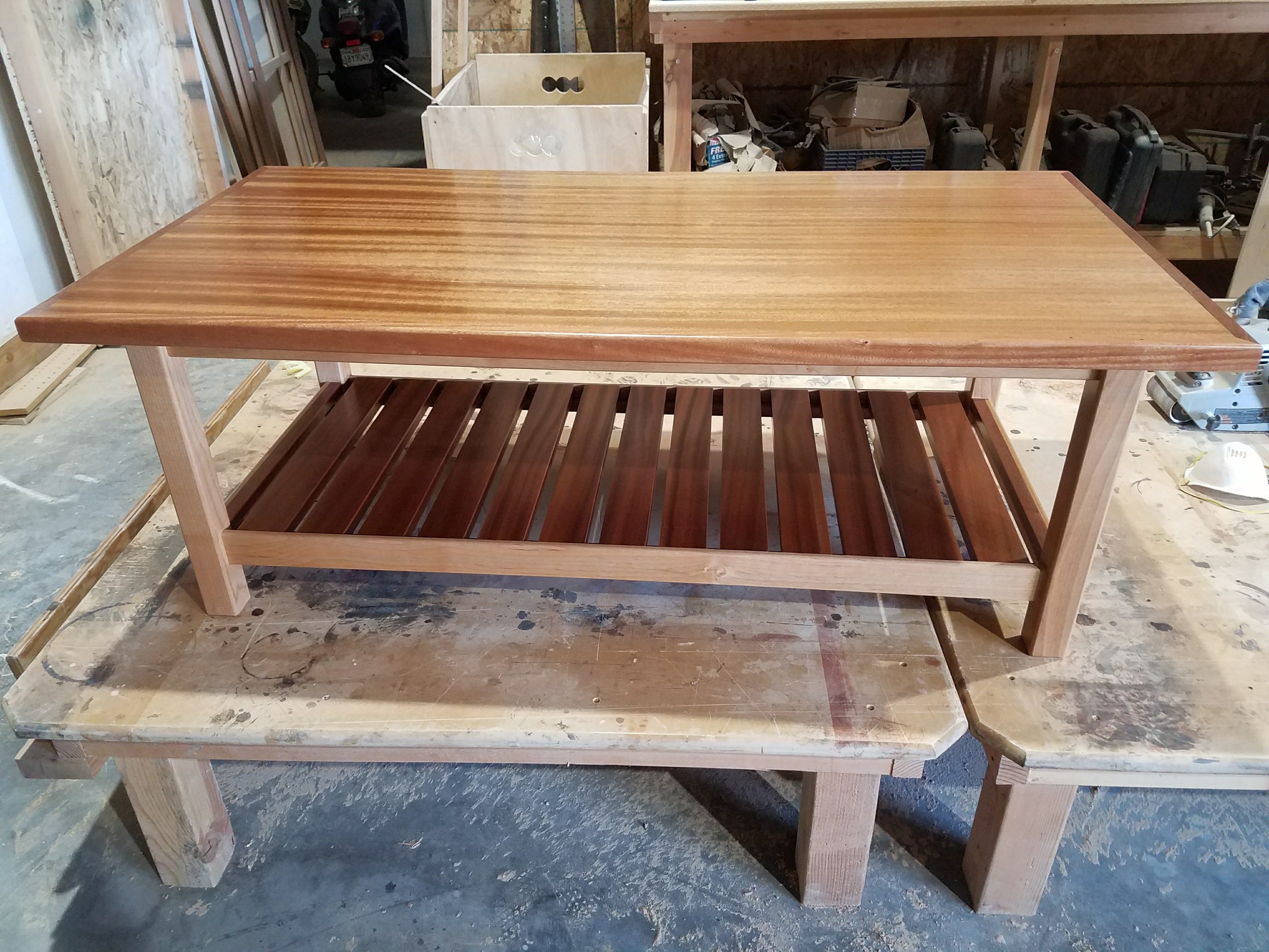 Beautiful walnut table on sawhorses